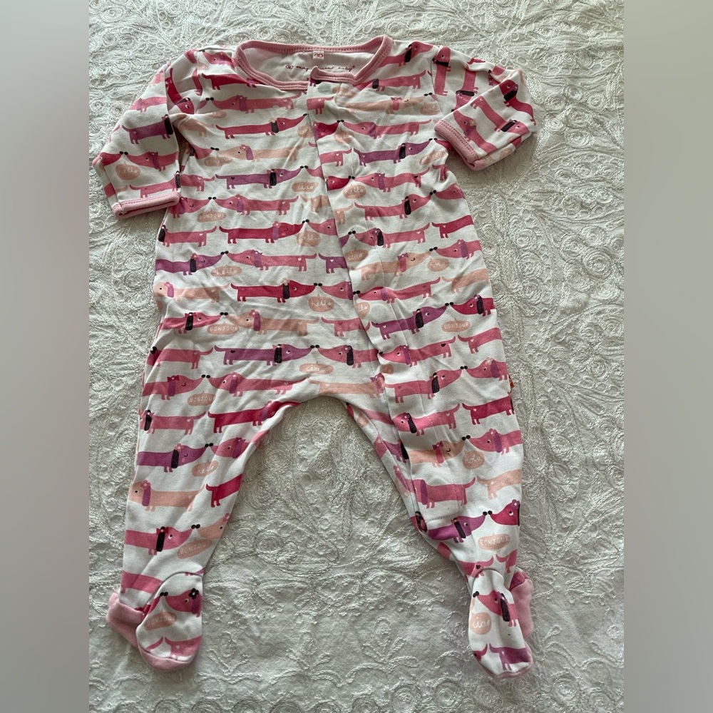 GUC Magnificent Baby Pink & White Dachshund Print Footed One-Piece
